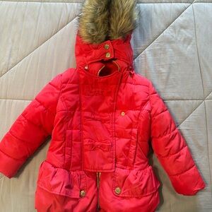 ReddishPuffer Coat with Faux Fur Hood